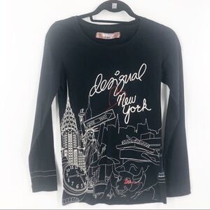 Desigual Black New York Long Sleeve Top marked Small,  but fits more like an XS